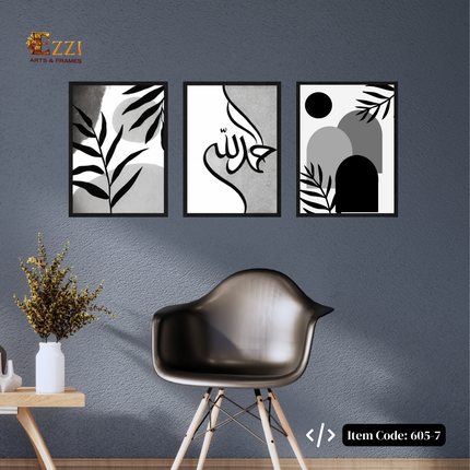 Gratitude & Nature – 3 Piece Black, White & Grey Framed Art Set