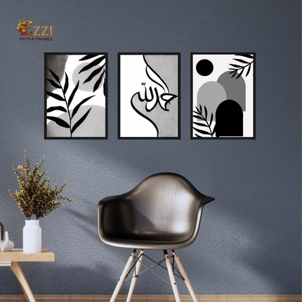 Gratitude & Nature – 3 Piece Black, White & Grey Framed Art Set