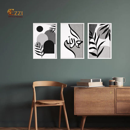 Gratitude & Nature – 3 Piece Black, White & Grey Framed Art Set