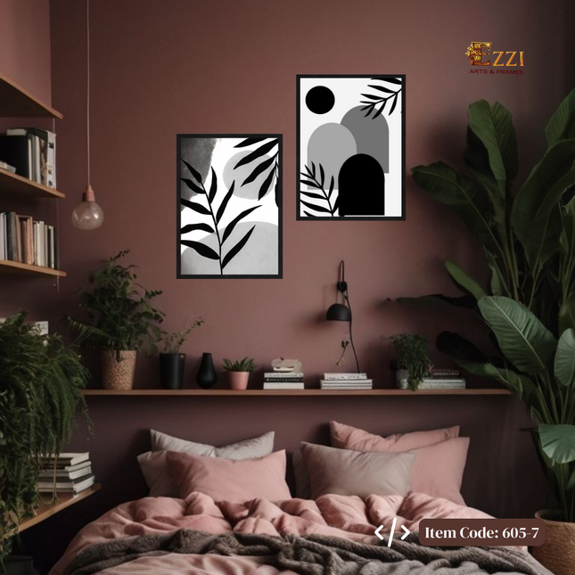 Monochrome Shapes – 2 Piece Black, White & Grey Framed Art Set