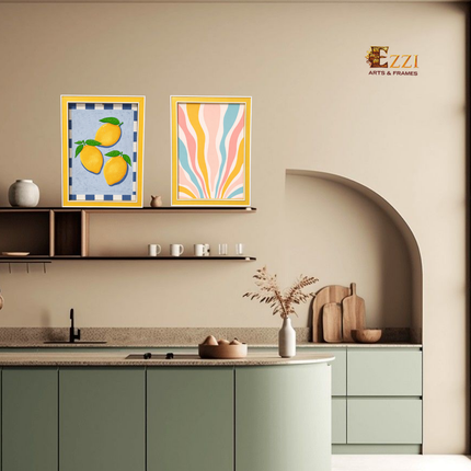 Modern Abstract & Lemon Art – Set of 2 Framed Prints