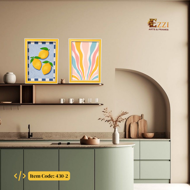 Modern Abstract & Lemon Art – Set of 2 Framed Prints