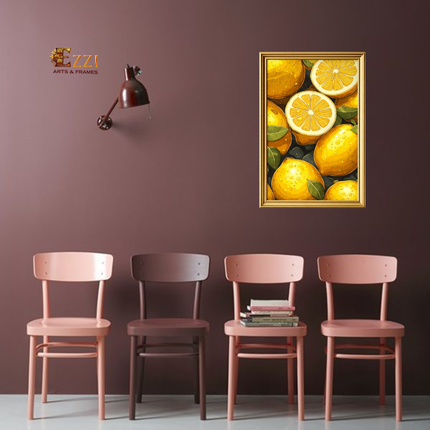 Citrus Lemon Wall Art Print with White Frame