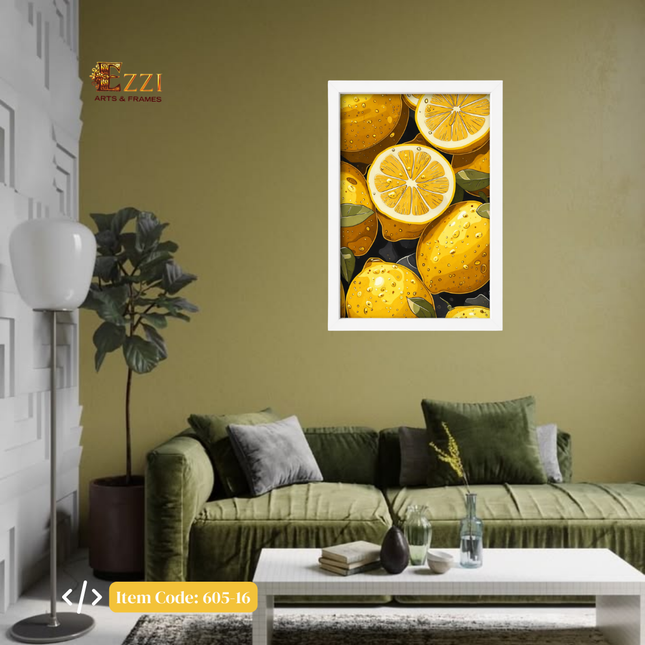 Citrus Lemon Wall Art Print with White Frame