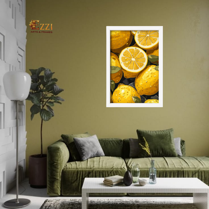 Citrus Lemon Wall Art Print with White Frame