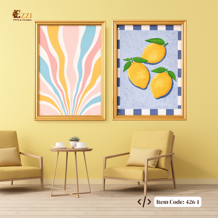 Modern Abstract & Lemon Art – Set of 2 Framed Prints