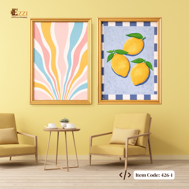 Modern Abstract & Lemon Art – Set of 2 Framed Prints