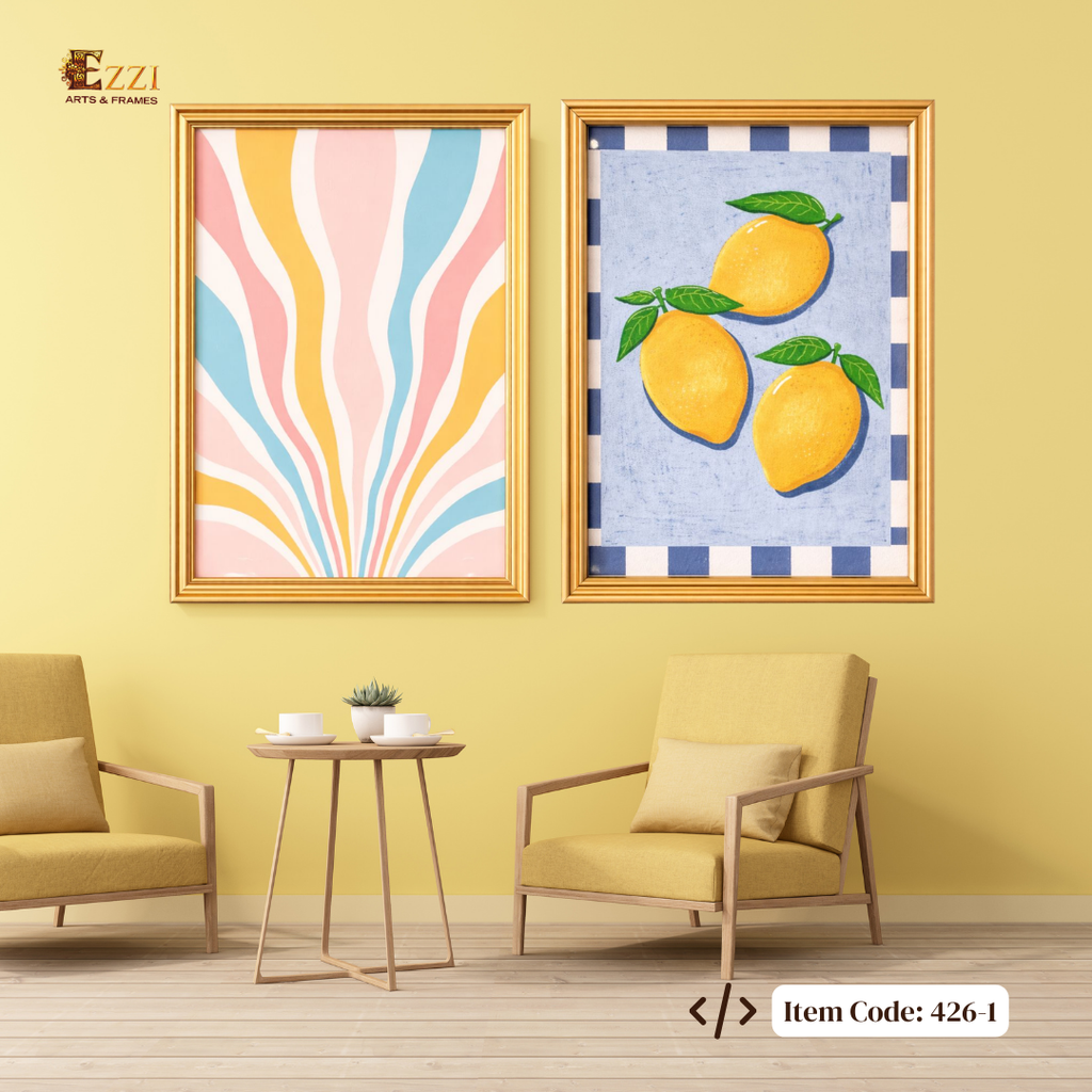 Modern Abstract & Lemon Art – Set of 2 Framed Prints