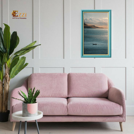 Serene Lake & Mountain Boat – Nature Framed Art Print